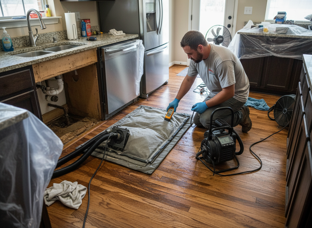 Water Under Flooring After an Appliance Leak in Lubbock, TX